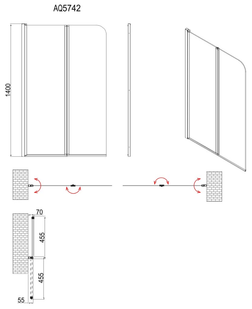 Aqualine Vilma badwand 90x140cm zwart mat