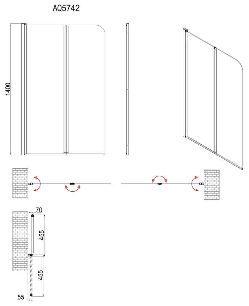 Aqualine Vilma badwand 90x140cm zwart mat