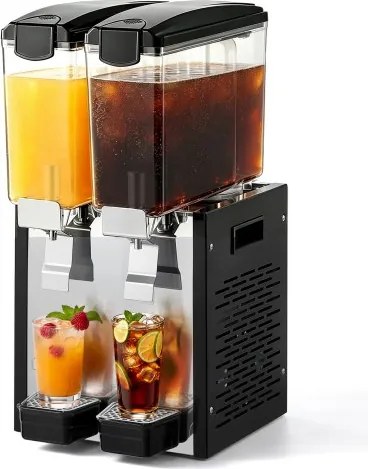 VEVOR elektrische drankdispenser 2 x 10 L 7-12 °C sapdispenser met PC-reservoir, voor restaurants, hotels, bars en kiosken, met roerstaaf voor gelijkmatig mengen, drukschakelaar en lekbak