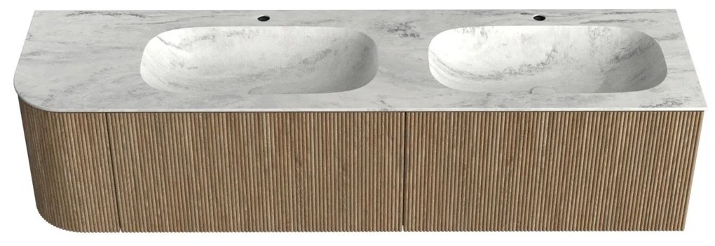 Mondiaz Kurve-dlux 175cm badmeubel ronding links dusk met 2 lades en 1 deur en wastafel stor small dubbel/rechts 2 kraangaten opalo