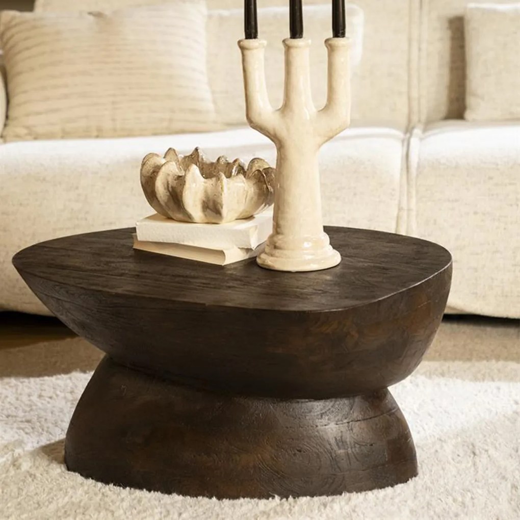 Salontafel Organisch Hout Bruin - 75 X 59cm.