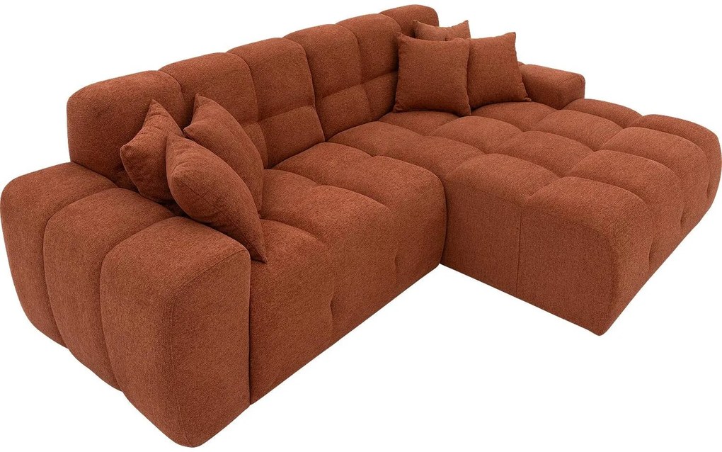 Goossens Excellent Bank Kubus - 30 X 30 Cm Stiksel bruin, stof, 1,5-zits, modern design met chaise longue rechts