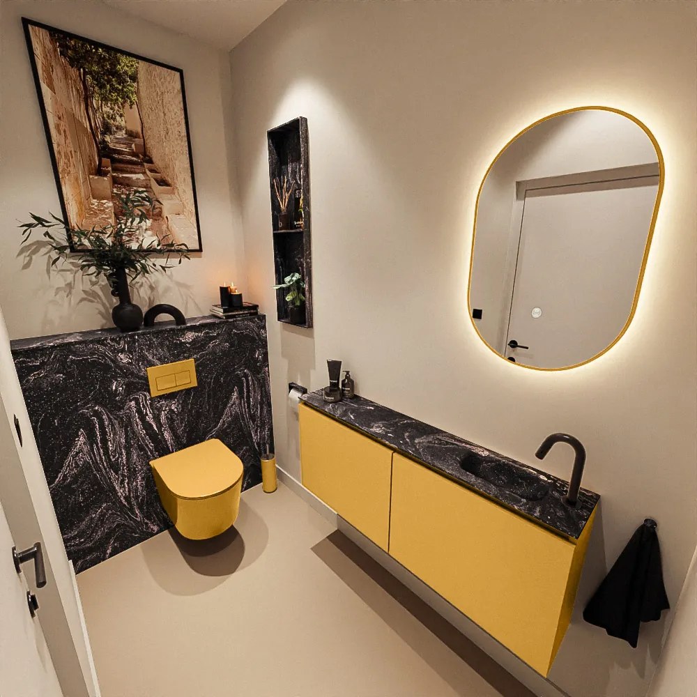 Mondiaz Ture DLux toiletmeubel 120cm ocher met wastafel lava rechts met kraangat