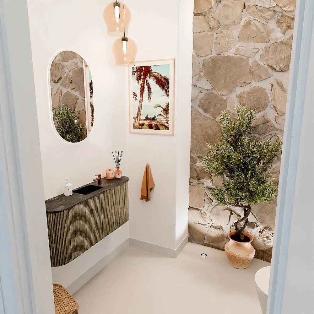 Mondiaz Joya DLux 95cm toiletmeubel ronding links/rechts dusk met wastafel faye midden 1 kraangat lava