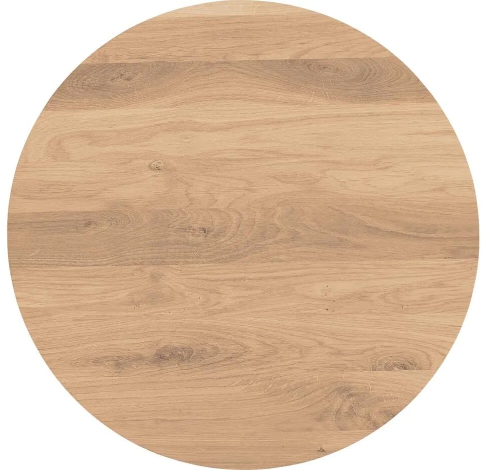 Goossens Nachtkastje Runt, Voet rond metaal ral 9005 zwart, blad massief eik