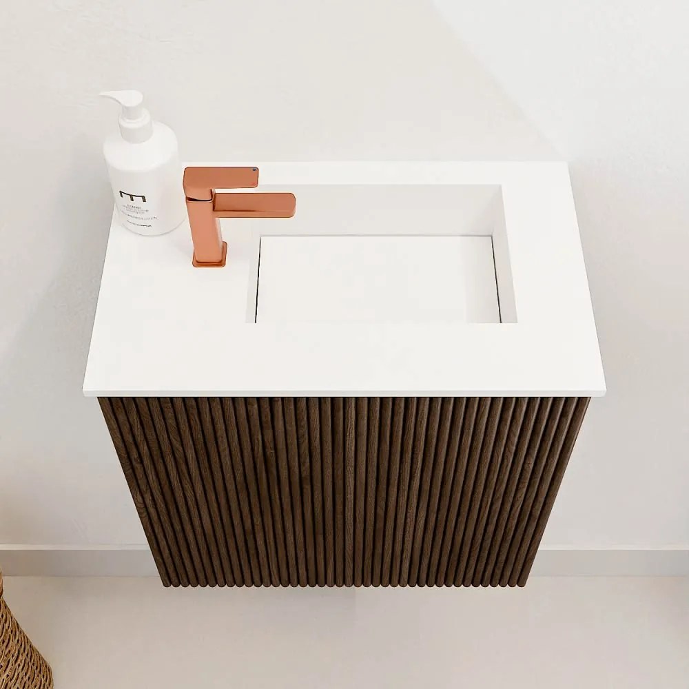 Mondiaz Joya 40cm toiletmeubel walnut met wastafel faye rechts 1 kraangat talc