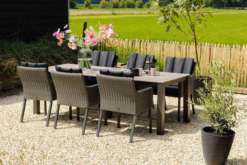 Tuinset 4 personen 180 cm Wicker Grijs Garden Collections Oxbow/Forest