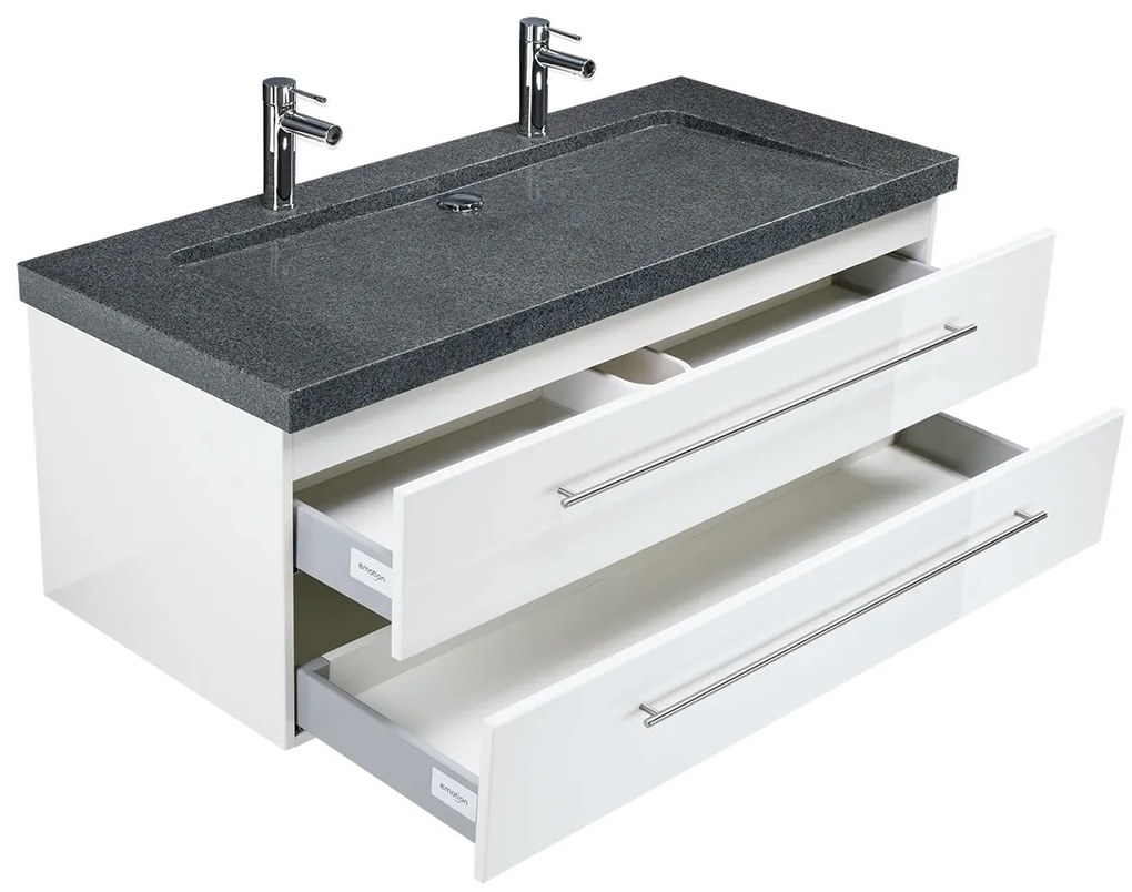 Saniclear Granite 130cm wit badkamermeubel met graniet bovenblad met 2 kraangaten