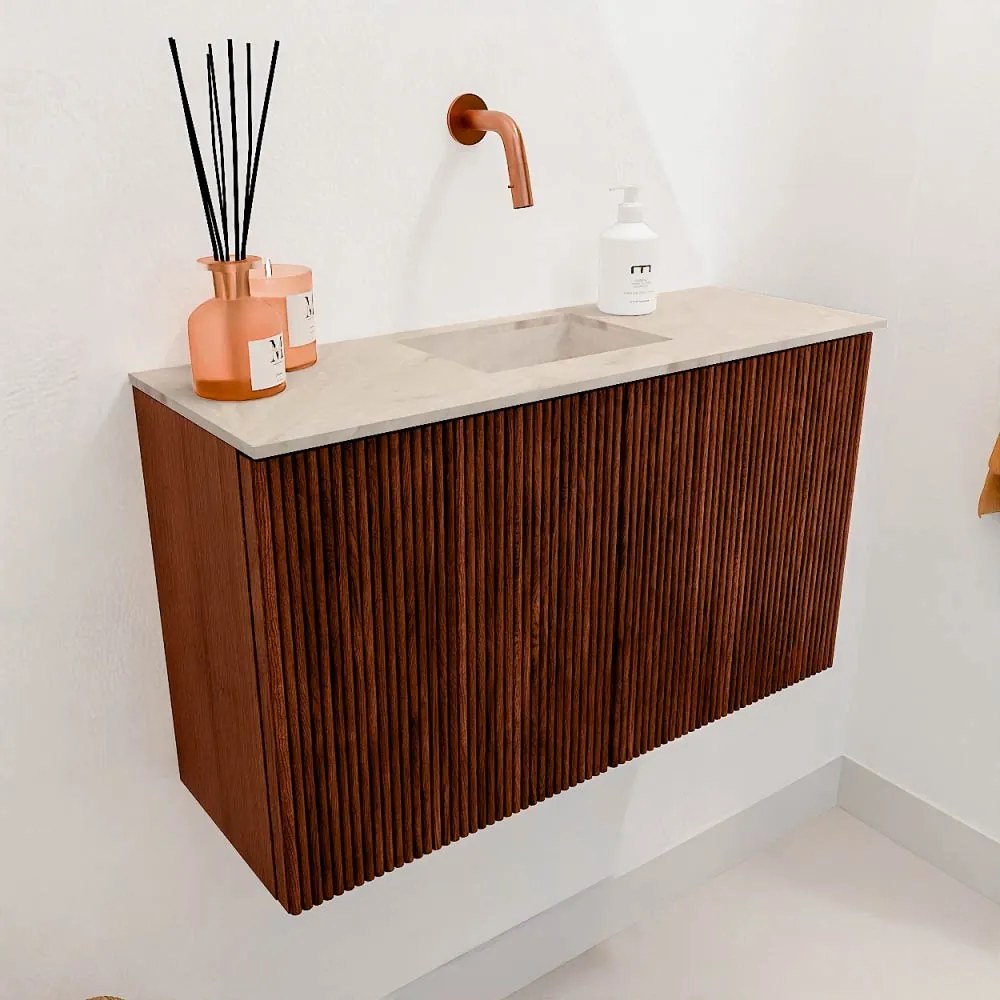 Mondiaz Joya DLux 70cm toiletmeubel ruby met wastafel faye midden zonder kraangat frappe