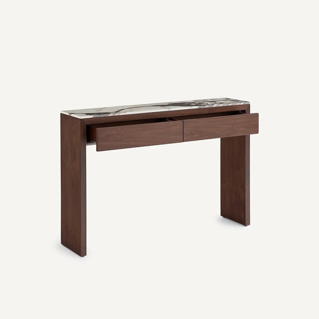 Keramische wandtafel met marmereffect en walnootfineer, DIANA