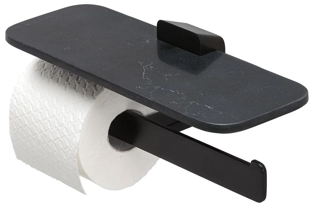 Geesa Shift toiletrolhouder dubbel zwart met planchet van matzwarte marmerlook