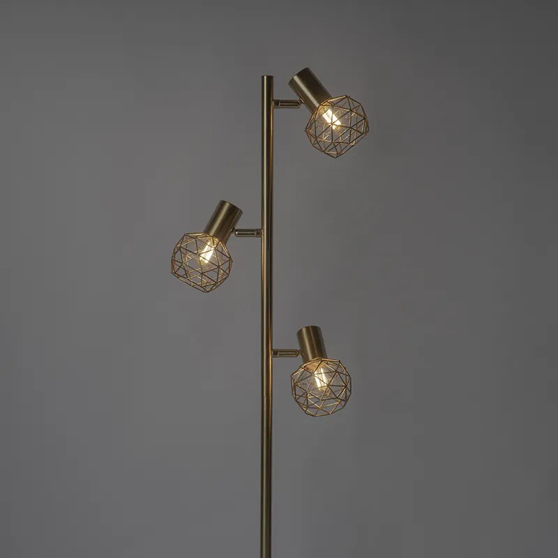 Design vloerlamp goud 3-lichts verstelbaar - Mesh