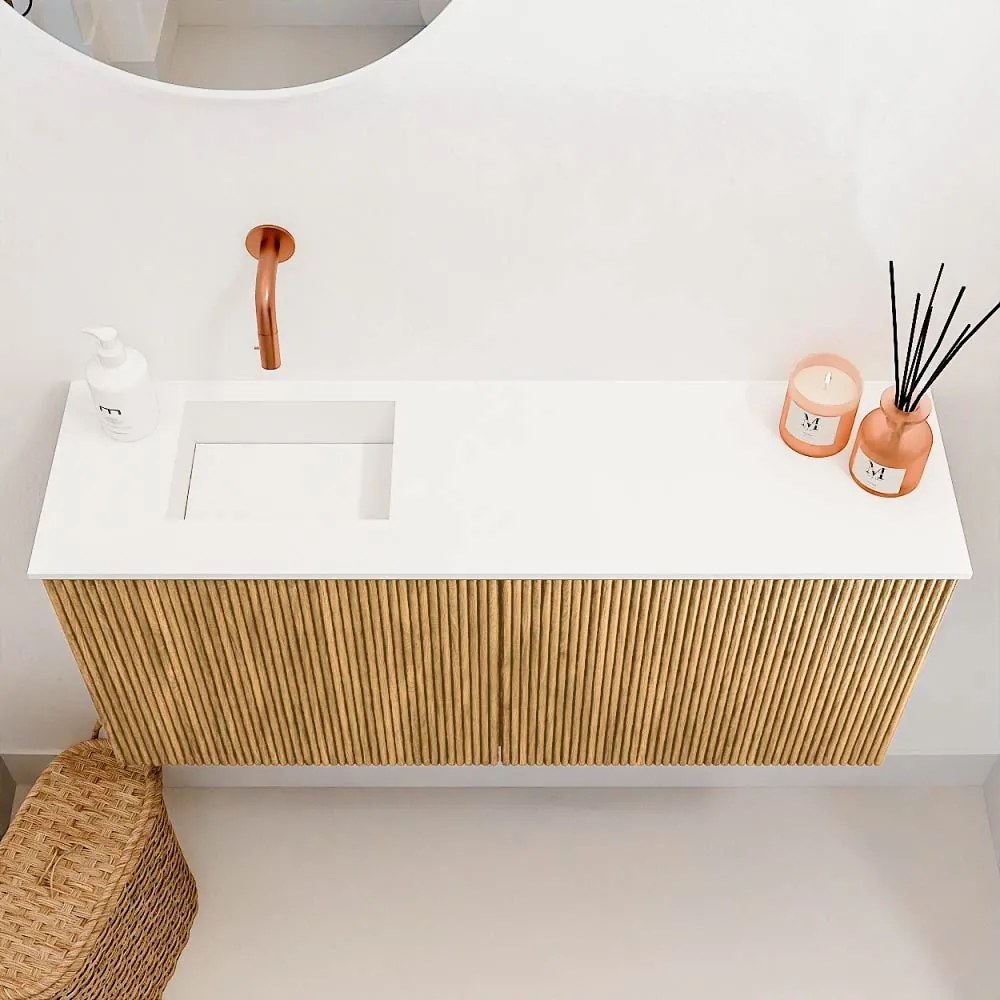 Mondiaz Joya 90cm toiletmeubel oak met wastafel faye links zonder kraangat talc