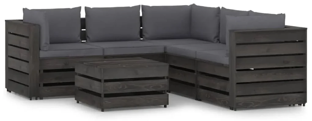 vidaXL 6-delige Loungeset met kussens grijs geïmpregneerd hout