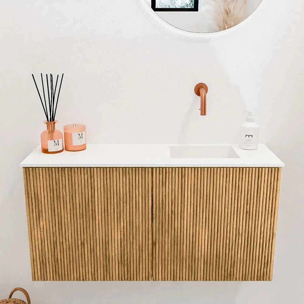 Mondiaz Joya 80cm toiletmeubel oak met wastafel faye rechts zonder kraangat talc