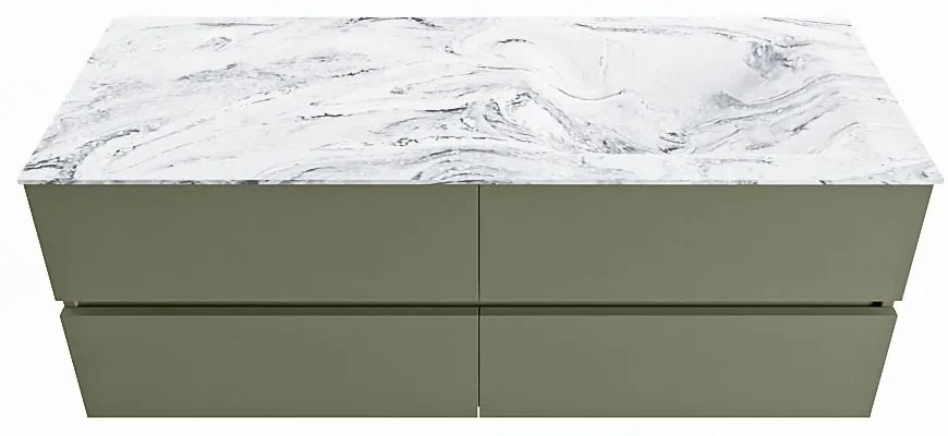 Mondiaz Vica DLux badmeubel 130cm army 4 lades met wastafel glace rechts zonder kraangat