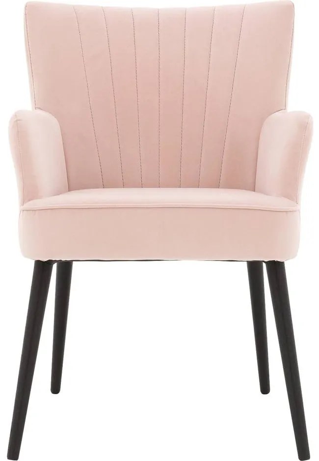 Goossens Eetkamerstoel Rob roze velvet stof met armleuning, urban industrieel