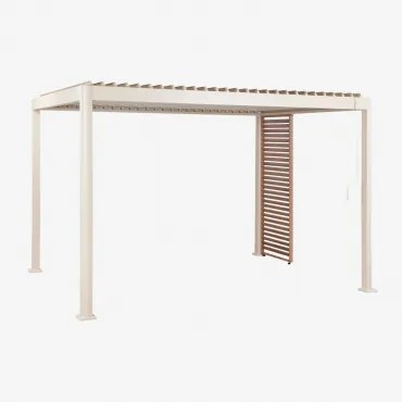 Bioclimatische Aluminiumpergola Met Lamellen En Druvia-paneel Tapioca Beige - Kastanjehoutbruin & Pergola Van 3x4x2,6 M Met 1 Paneel Van 90,5 Cm -