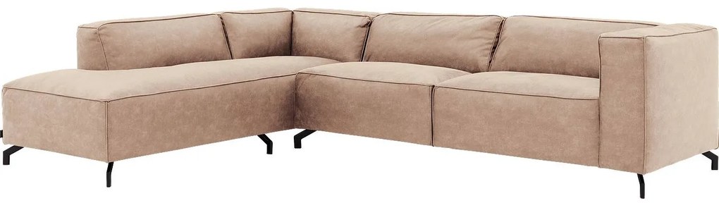 Goossens Bank Calvin beige, micro leer, 3,5-zits, modern design met ligelement links