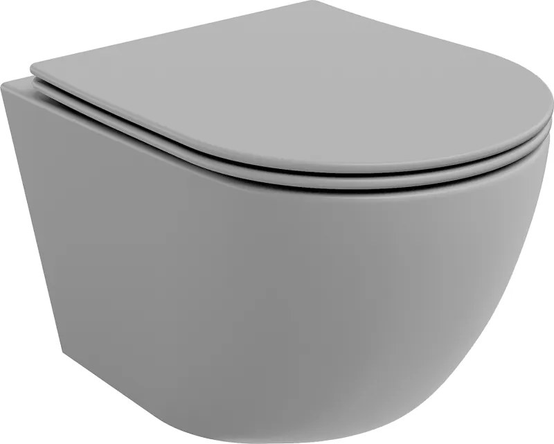 Mexen Lena rimloze wc-pot met slim, zacht sluitend duroplast toiletzitting, lichtgrijs mat - 30224061