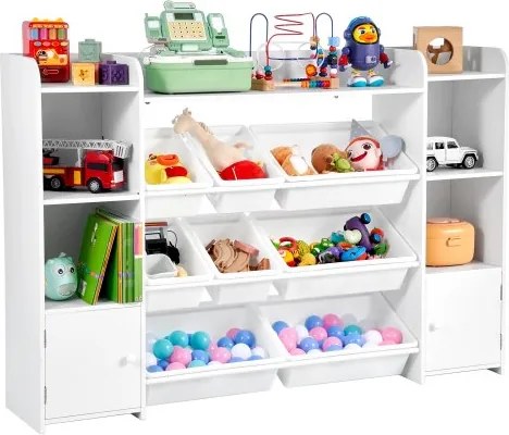 VEVOR Speelgoed Opberg Organizer Boekenplank Speelgoedrek, 4-laags Multifunctionele Opbergruimte met 8 Flexibele Plastic Containers Kast voor Slaapkamer Klaslokaal Kinderkamer Wit