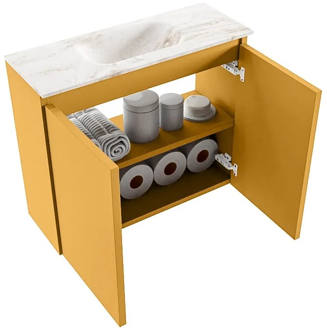 Mondiaz Ture DLux toiletmeubel 60cm ocher met wastafel frappe midden zonder kraangat