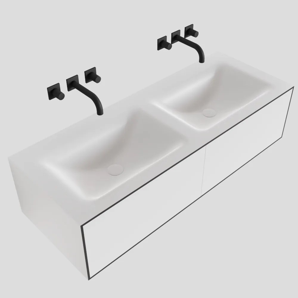 Zaro Lagom volledig naadloos solid surface onderkast 120cm mat zwart met 2 lades Push tot open. Compleet met solid surface wastafel met 0 kraangat(en)