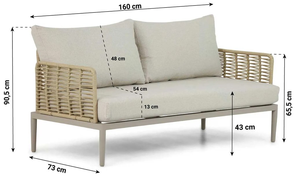 Stoel en Bank Loungeset 4 personen Wicker/Aluminium/Aluminium/wicker Taupe  Coco Ibiza