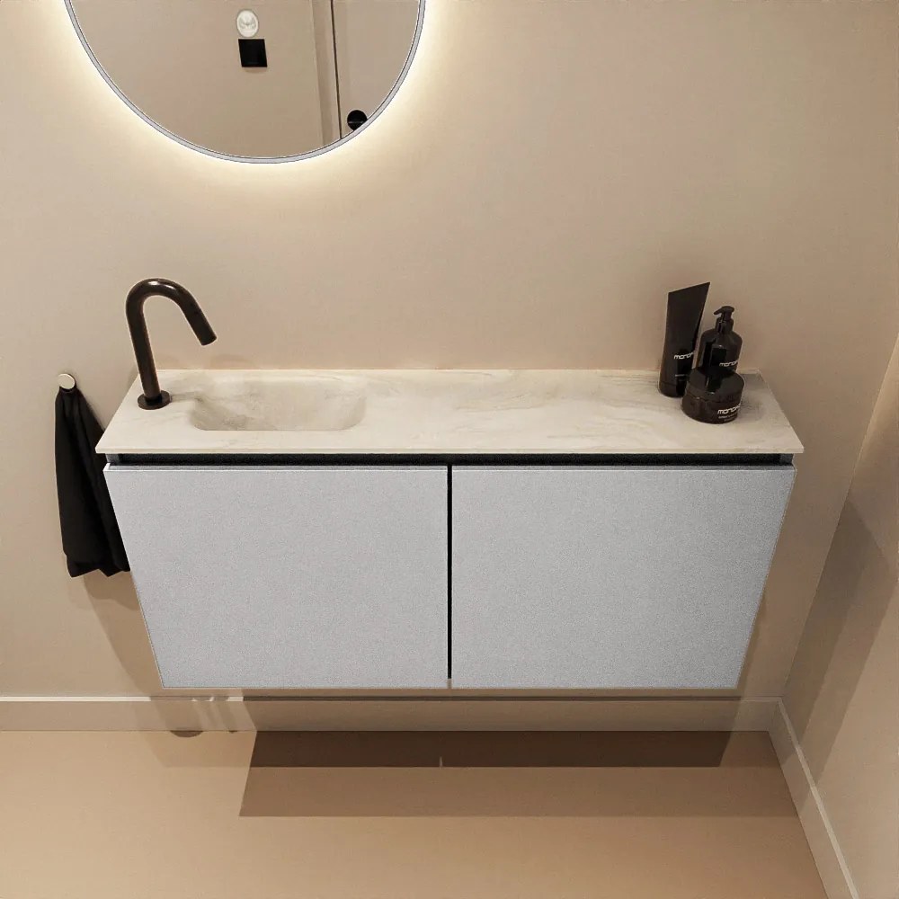 Mondiaz Ture DLux toiletmeubel 100cm plata met wastafel ostra links met kraangat