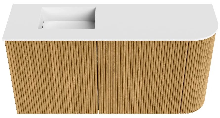 Mondiaz Joya 80cm toiletmeubel ronding rechts oak met wastafel faye links zonder kraangat talc