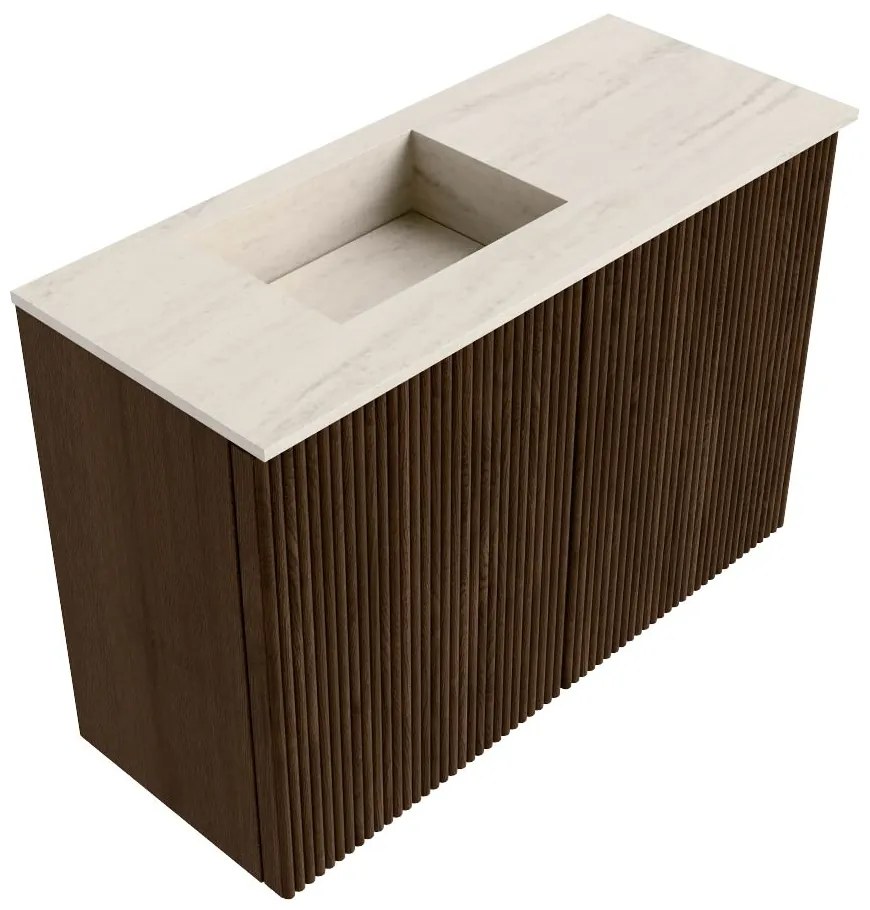 Mondiaz Joya DLux 60cm toiletmeubel walnut met wastafel faye links 1 kraangat meli