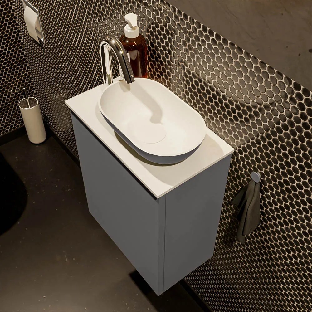 Mondiaz Fowy toiletmeubel 40cm dark grey met antraciete waskom rechts en kraangat