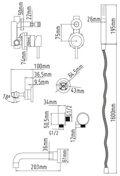 Sento Flat RVS inbouw bad doucheset met mengkraan