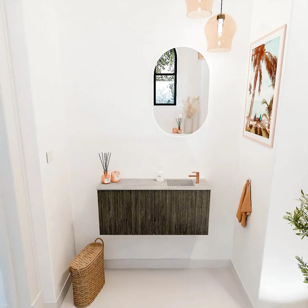 Mondiaz Joya DLux 90cm toiletmeubel shadow met wastafel faye rechts 1 kraangat glace