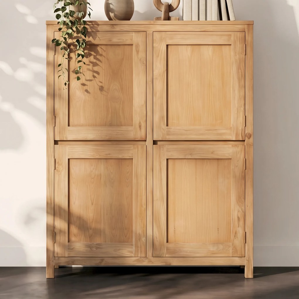 Wandkast Teakhout Met 4 Deuren - 130x45x160cm.