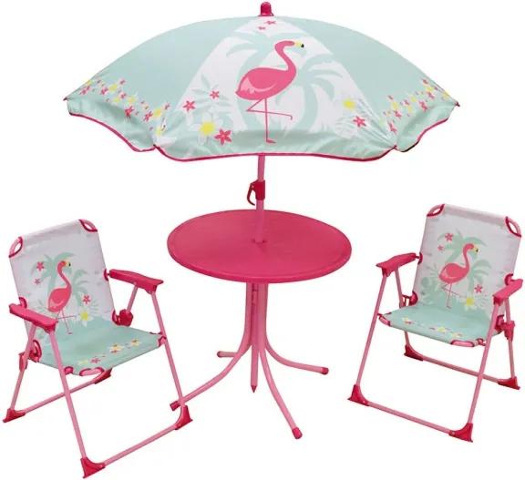 Tuinset met parasol Flamingo roze/mintgroen 4-delig