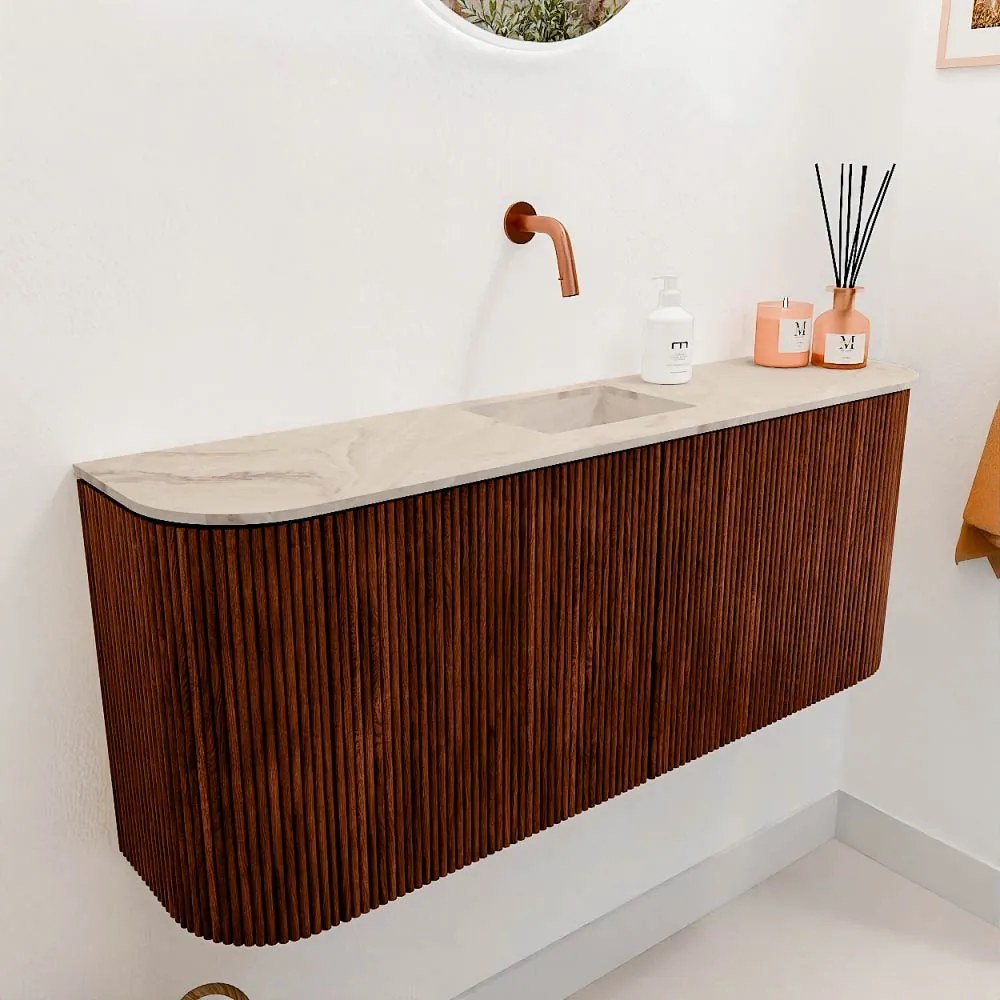 Mondiaz Joya DLux 105cm toiletmeubel ronding links/rechts ruby met wastafel faye midden zonder kraangat frappe