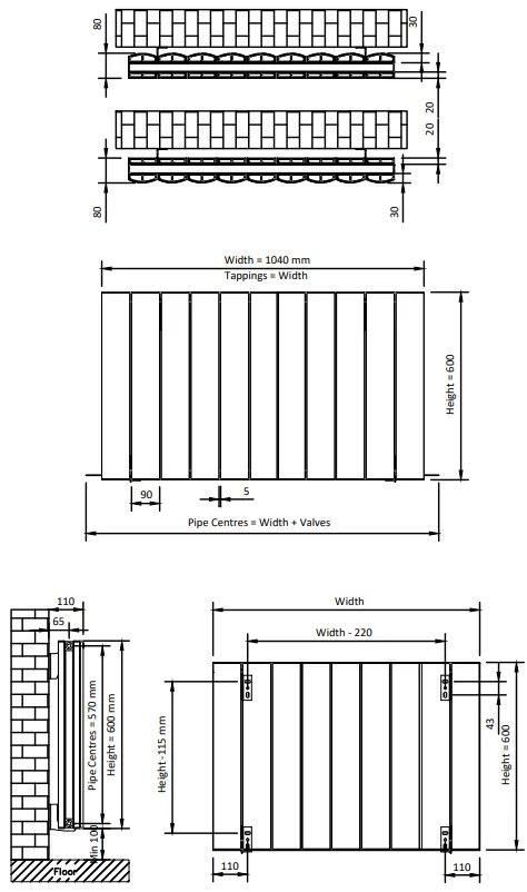 Eastbrook Guardia radiator 105x60cm aluminium 1790W grijs mat