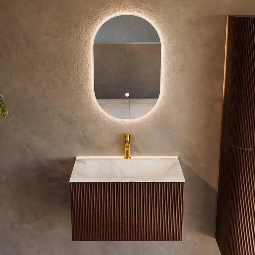 Mondiaz Kurve-dlux 70cm badmeubel ruby met 1 lade en wastafel big small midden 1 kraangat opalo