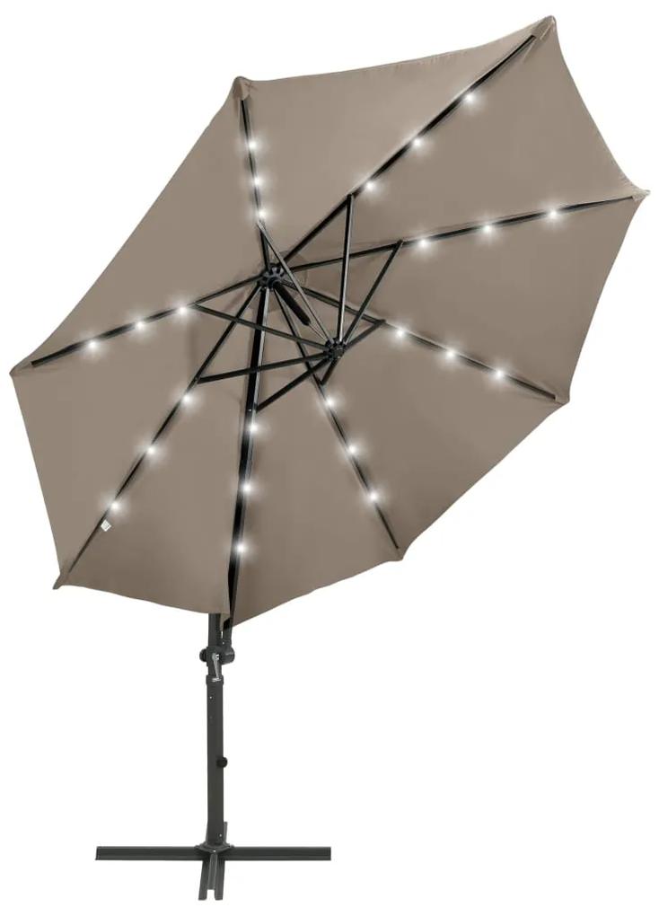 vidaXL Zweefparasol met paal en LED-verlichting 300 cm taupe