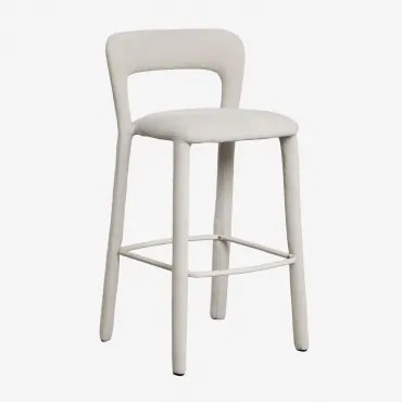 Hoge Kruk Met Gestoffeerde Rugleuning Brusel ↑75 Cm & Stof Gebroken Wit - Sklum