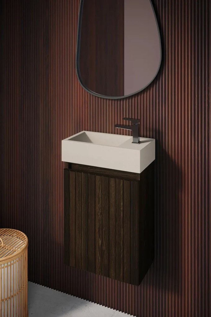 Fontana Crest toiletmeubel ribbelfront kasteel bruin 40x22cm met beige fontein rechts