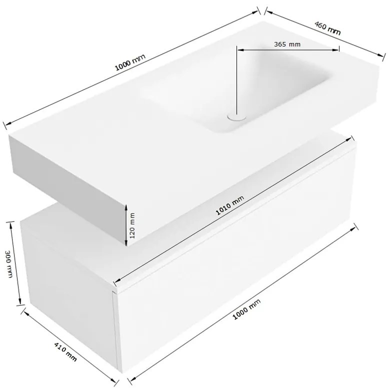 Zaro Alan badmeubel 100cm sand met 1 lade en vrijhangende wastafel rechts zonder kraangat zwart mat