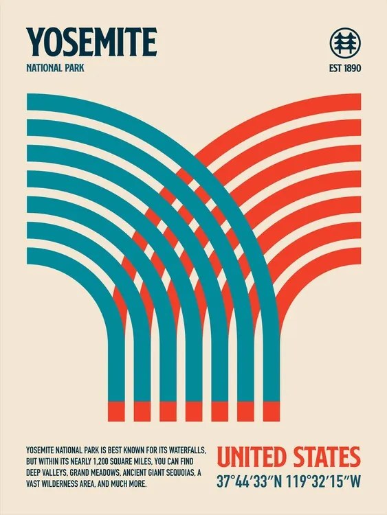 Ilustratie Yosemite National Park Travel Poster, Retrodrome