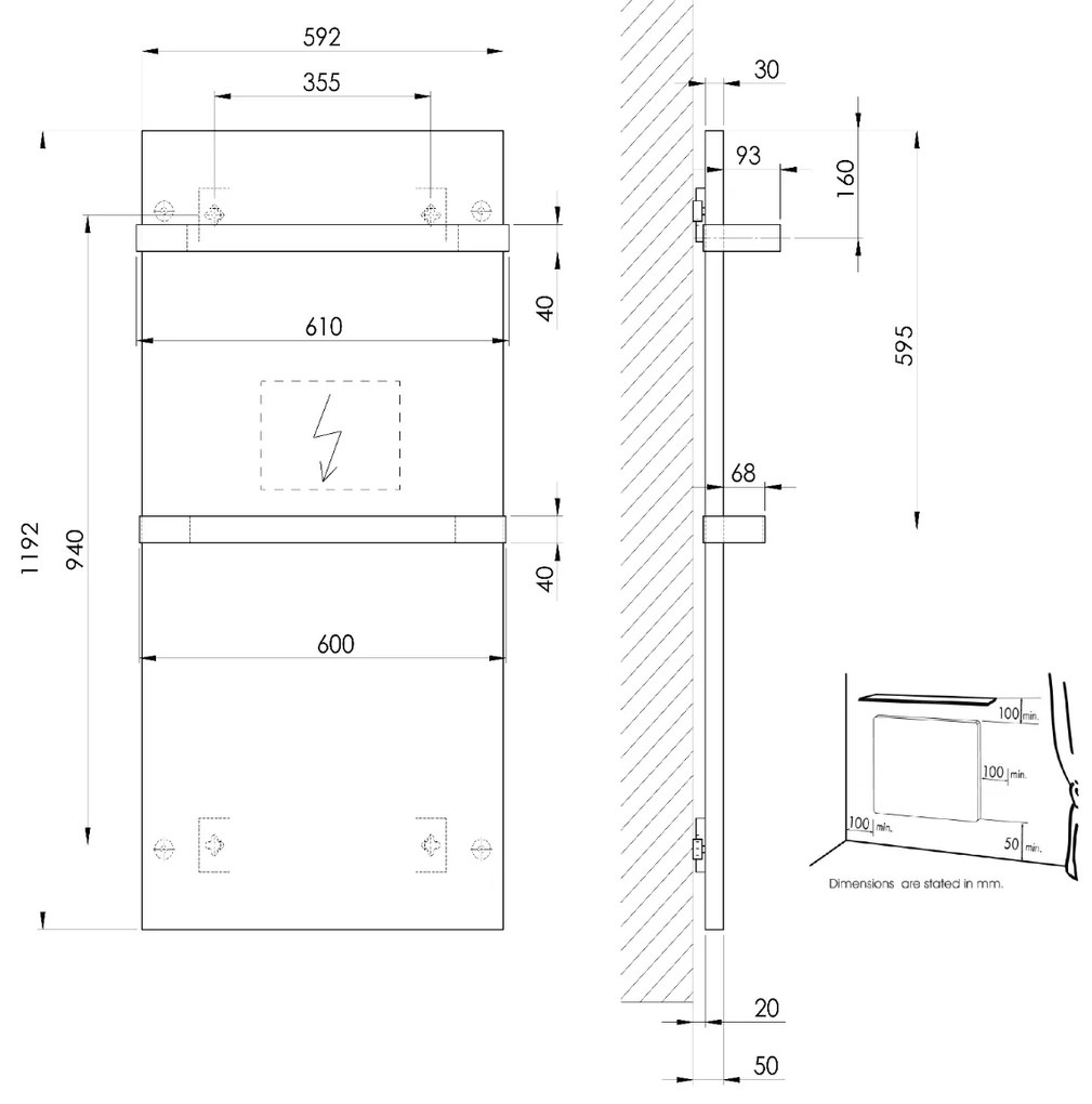 Sapho Enis badkamer radiator verwarmingspaneel met handdoekhouders 600W 120x59cm mat zwart