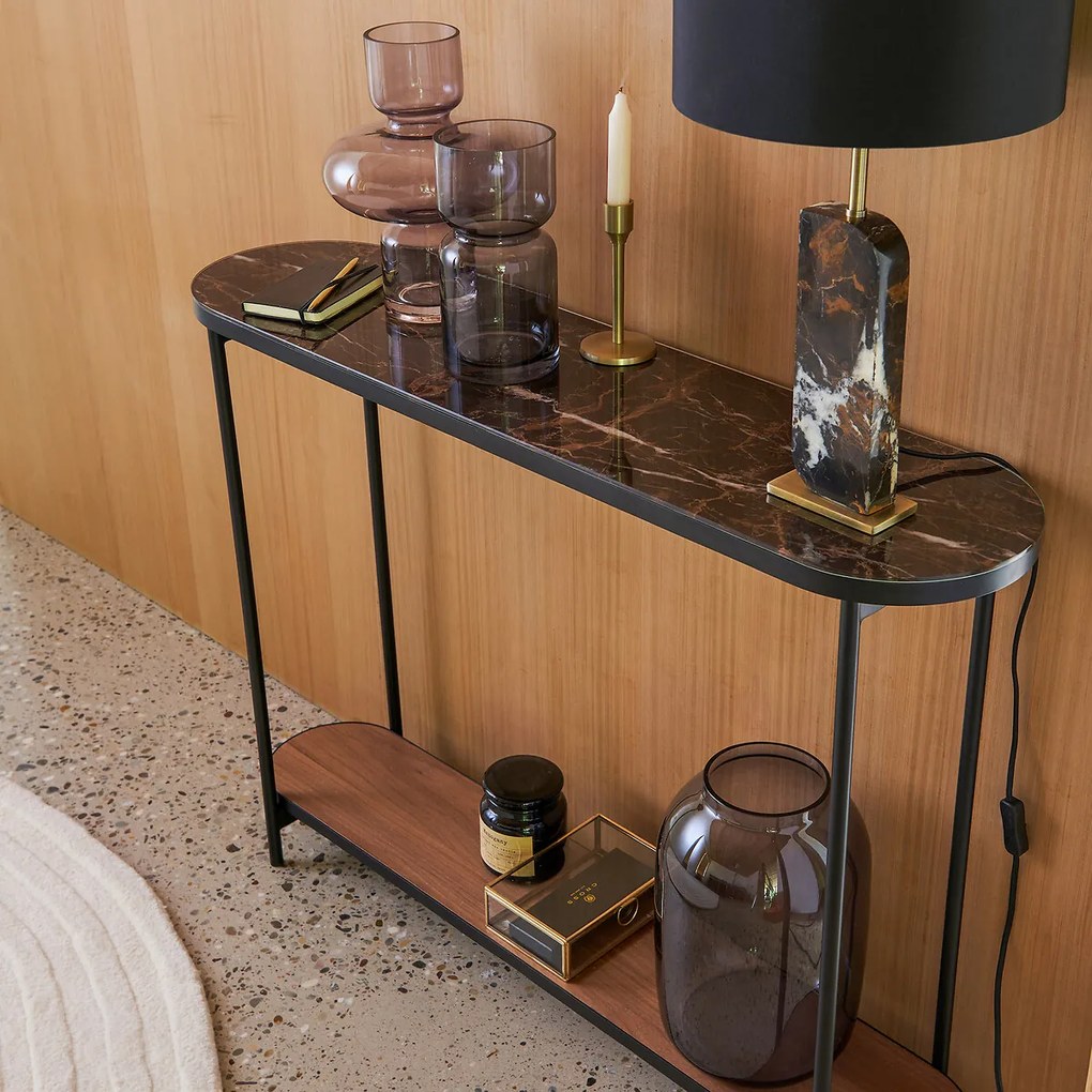 Console met blad in glas en marmer effect, Gil