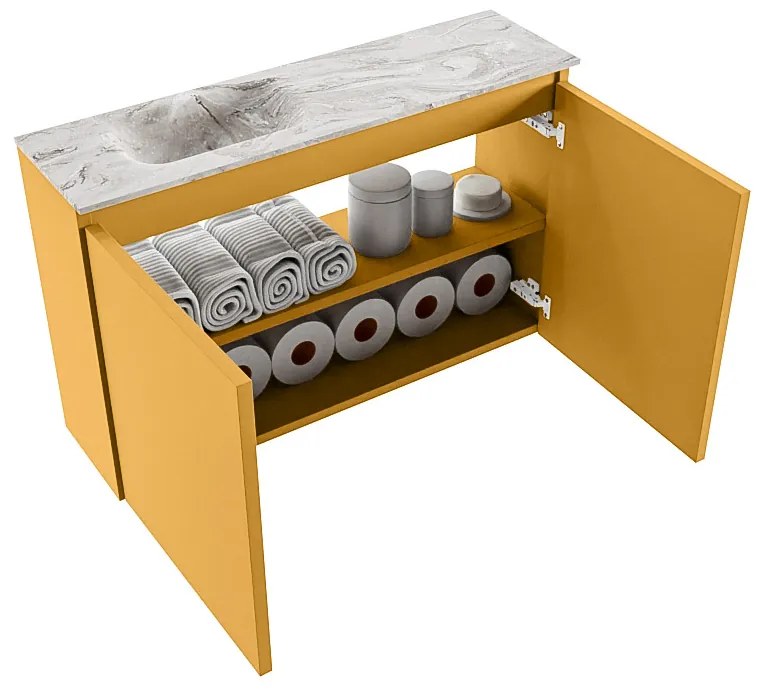 Mondiaz Ture DLux toiletmeubel 80cm ocher met wastafel glace links zonder kraangat