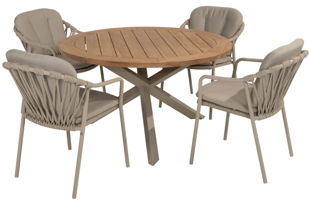 Manitoba  Prado dining tuinset 130 cm rond 5 delig zand teak Taste 4SO