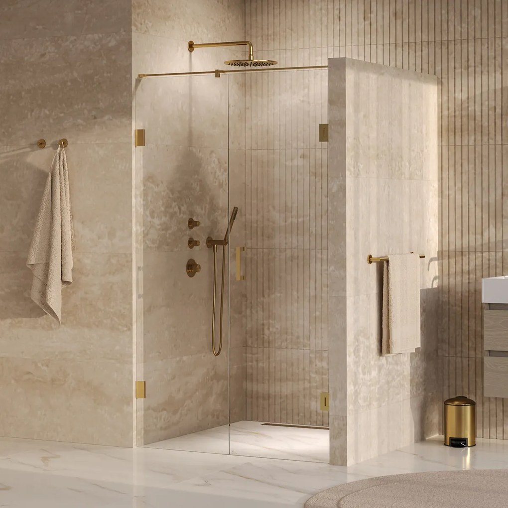 Brauer Void profielloze nisdeur 110cm met draaideur 60cm aan muur messing geborsteld PVD