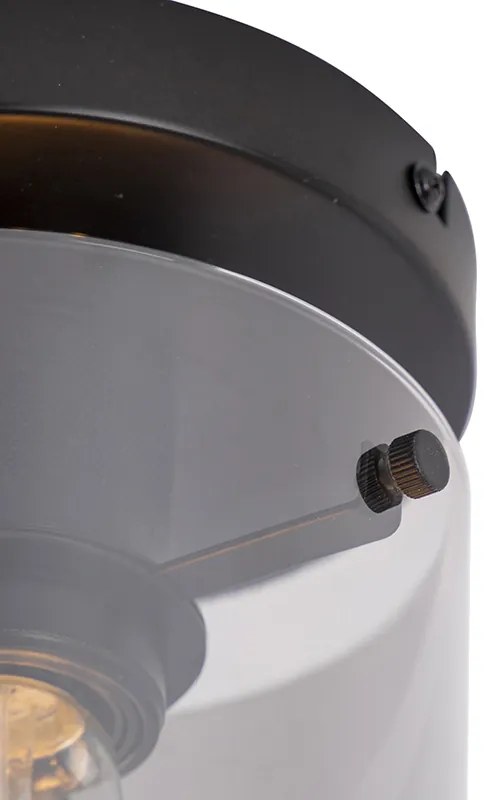 Design plafondlamp zwart met smoke glas - Dome Design E27 cilinder / rond Binnenverlichting Lamp